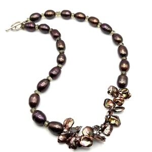 Genuine Chocolate Baroque and Coin Pearls Smoky Glass Spacers Handmade Necklace